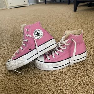 Pink high top platform converse